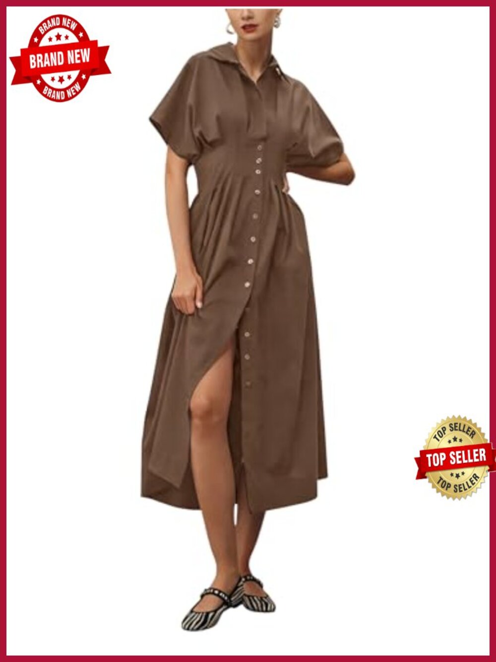 Women's Button Down Maxi Dress with Pockets Pleated Casual Summer Shirt Dress